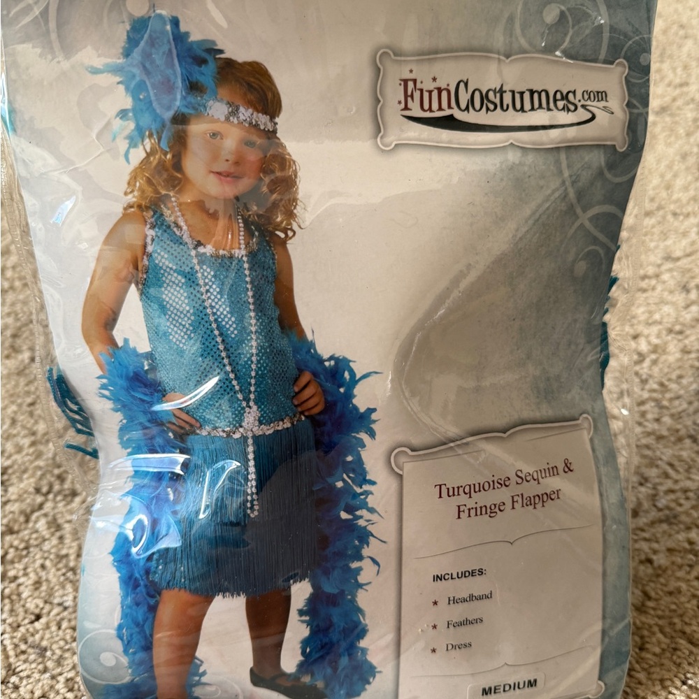 Turquoise Sequin & Fringe Flapper Costume for Kids Medium